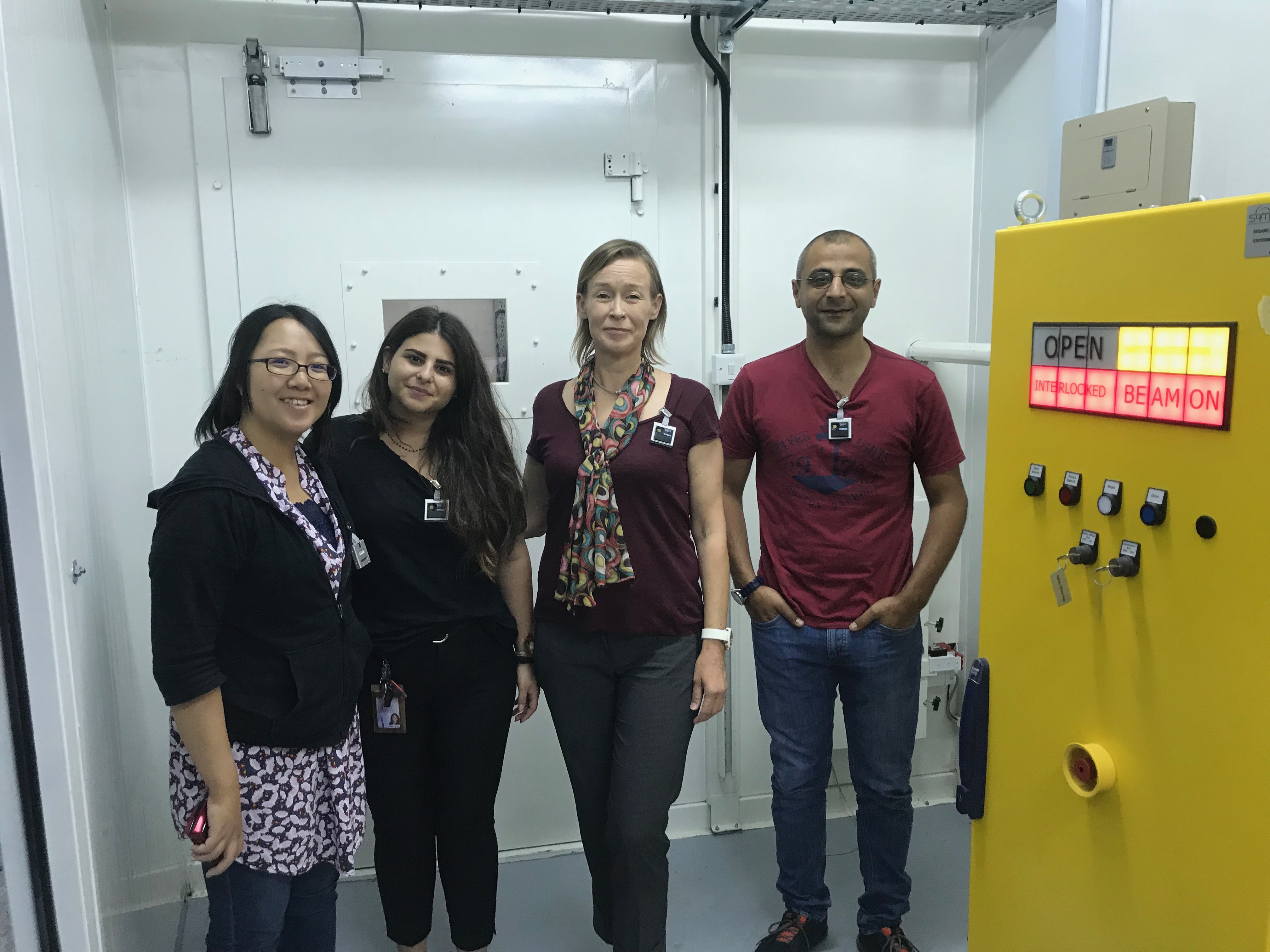 © Kirsi Lorentz, The Cyprus Institute: Kirsi Lorentz and her research team (from left to right: Yuko Miyauchi, Grigoria Ioannou, Kirsi Lorentz and Iosif Hafez) at the XAFS/XRF beamline control hutch