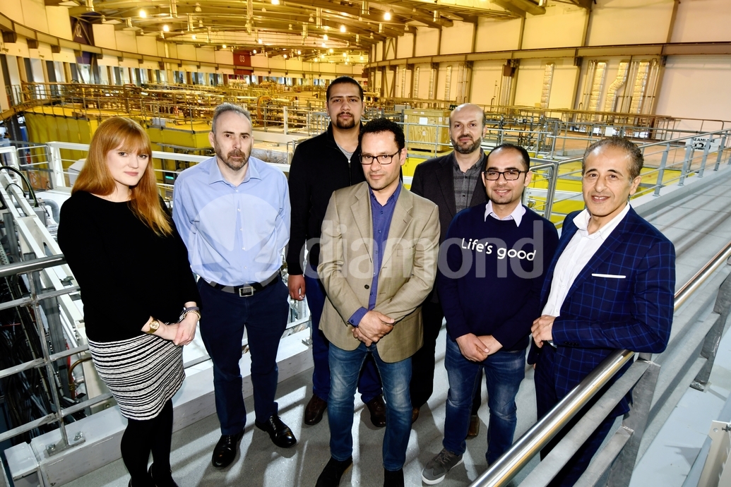 (L-R): Matilda Stickels (Legal/Admin support), Mark Heron (Programme Director), Basil Aljamal (SESAME Fellow), Darweesh Foudeh (SESAME Fellow), Maher Attal (SESAME Fellow),Anas Abbadi (SESAME Fellow), Ali Al-Zoubi (Programme Manager).