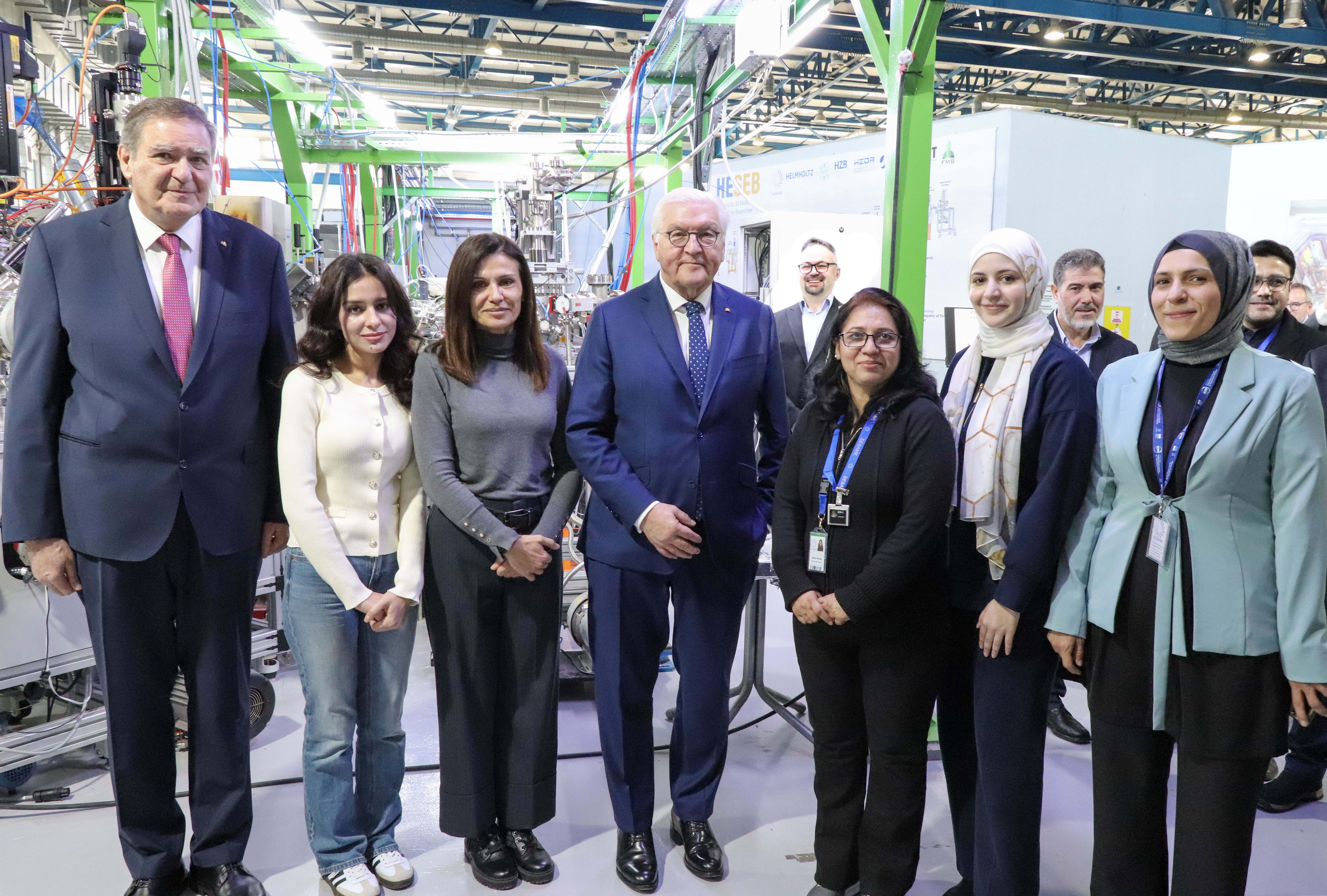 © SESAME 2026: H.E. Frank-Walter Steinmeier and H.E. Khaled Toukan with the scientists at the HESEB and TXPES beamline